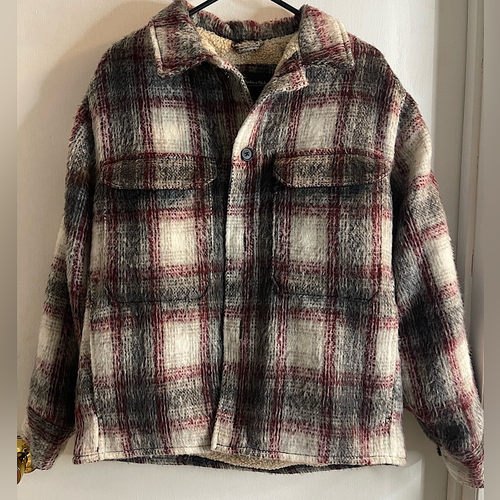 Abercrombie & Fitch Sherpa Lined Jacket Mens Small Relaxed Fit Shaggy Overcoat